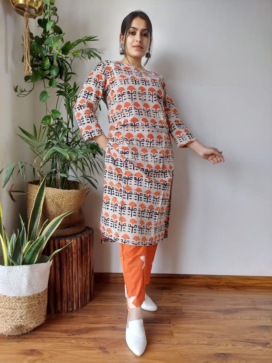 Handblock Print Cotton Kurti Pant