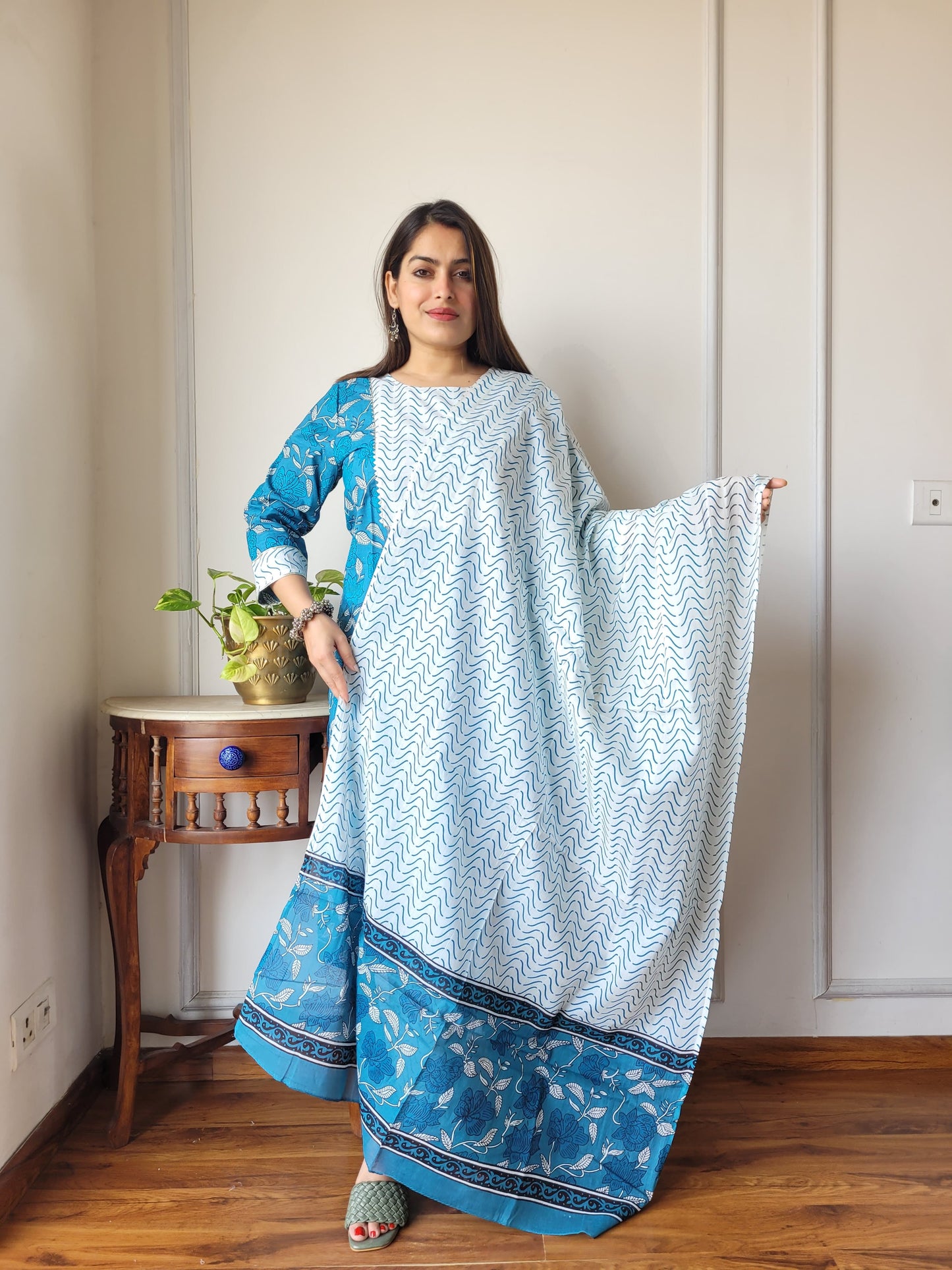 Premium Quality Handblock Print Cotton Suits Kurti Pant Dupatta Set