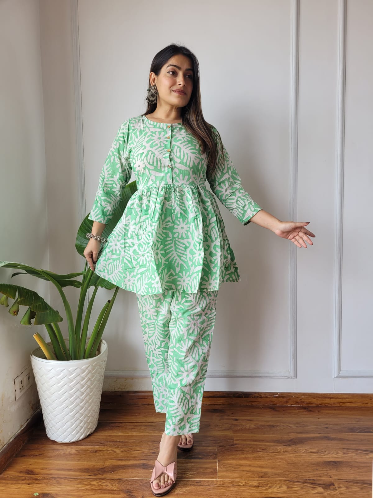 Cotton Handblock Print Women Co-ord Sets Kurti Pant