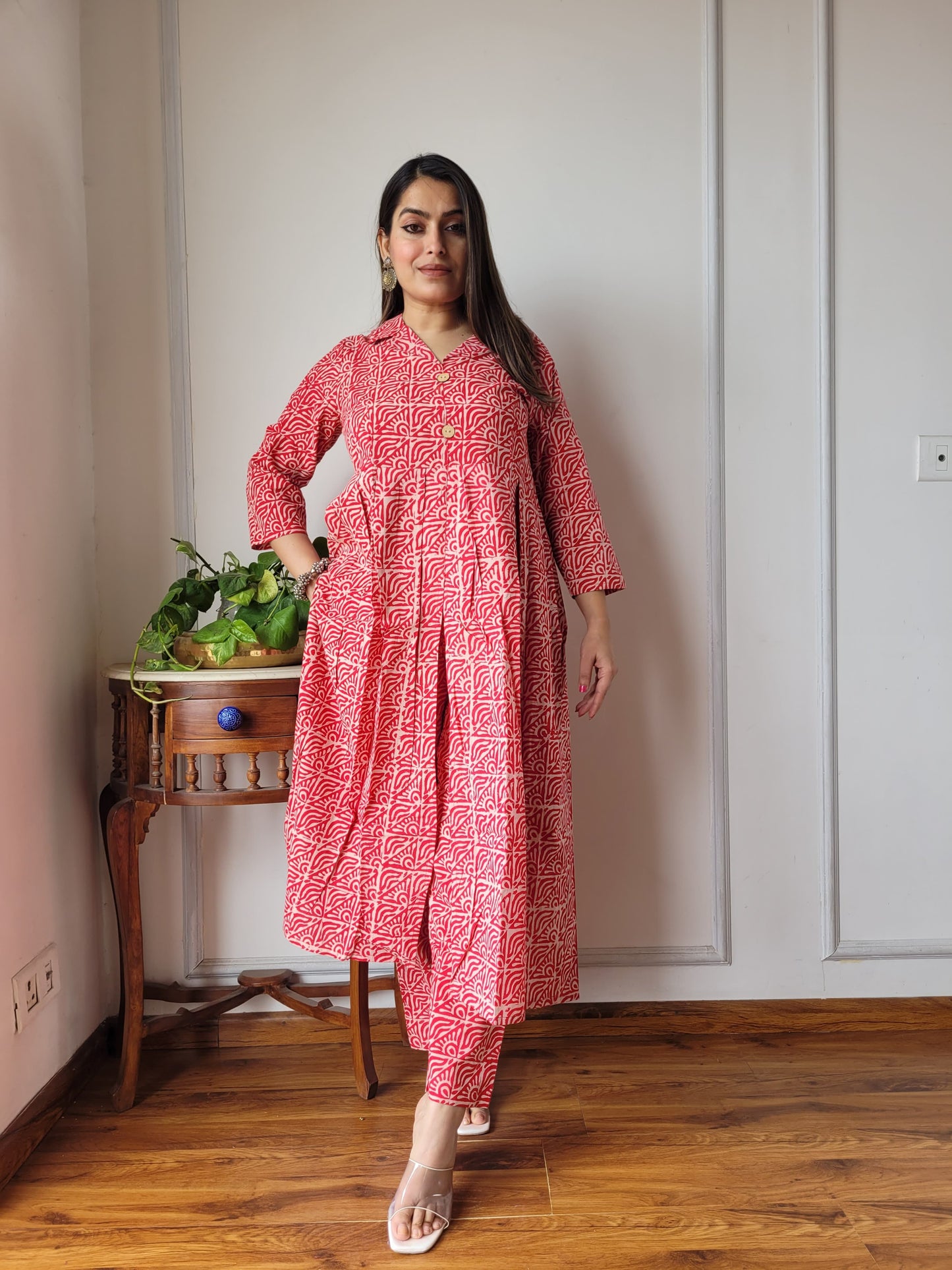 Nyra Cut Handblock Printed Cotton Kurti Pant Set Dress
