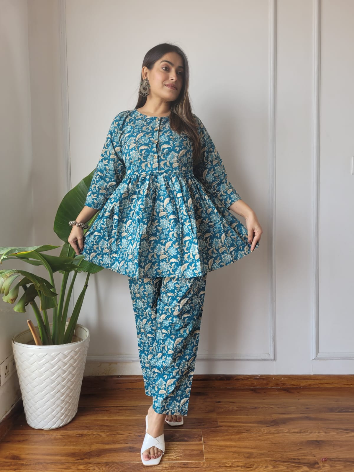 Cotton Handblock Print Women Co-ord Sets Kurti Pant