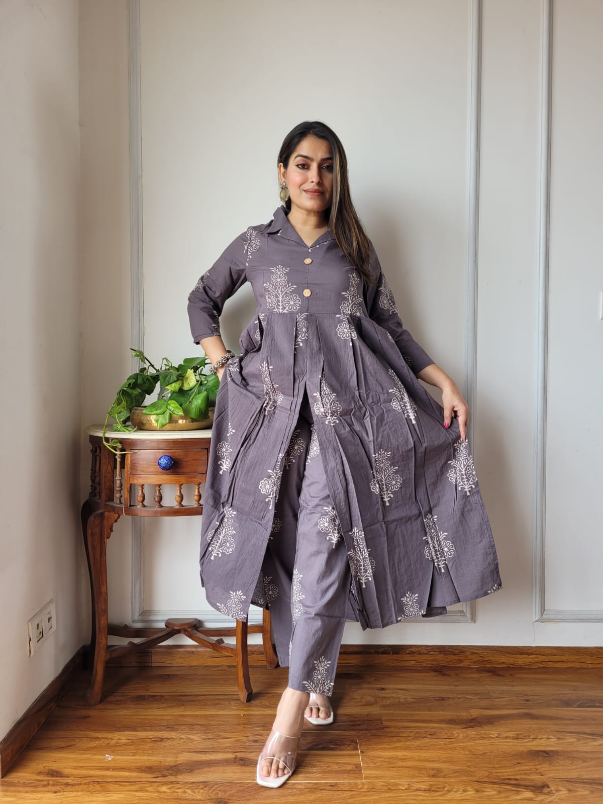 Nyra Cut Handblock Printed Cotton Kurti Pant Set Dress