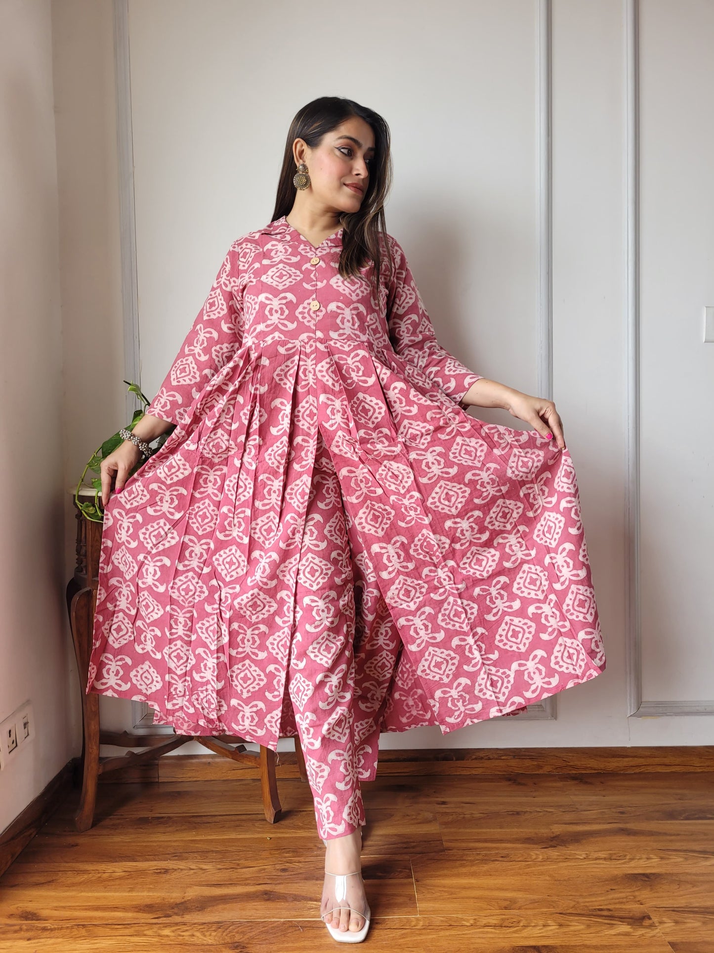 Nyra Cut Handblock Printed Cotton Kurti Pant Set Dress
