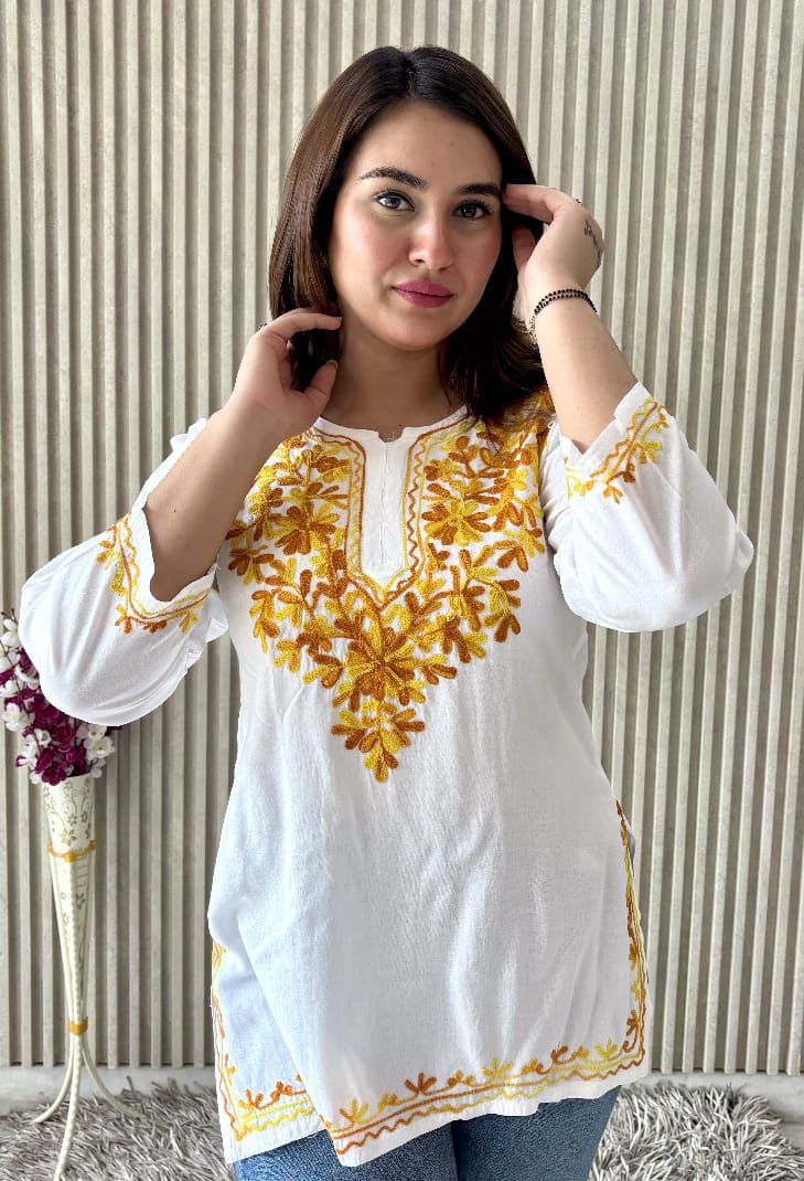 PREMIUM AARI EMBROIDERED FANCY RAYON KURTI WITH MODISH DESIGN AND COMFY FABRIC TO WEAR