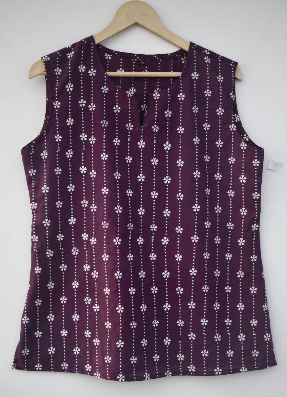 Cotton sleeveless tops kurti handblock print handmade natural colors