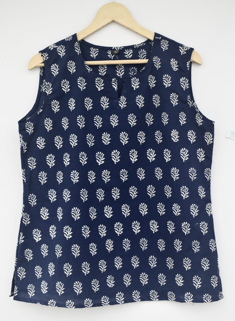 Cotton sleeveless tops kurti handblock print handmade natural colors