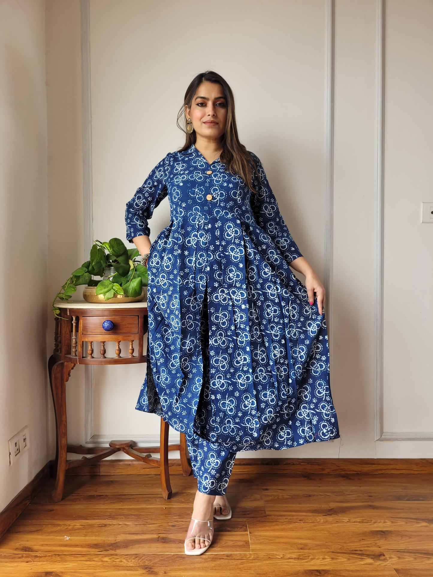 Nyra Cut Handblock Printed Cotton Kurti Pant Set Dress