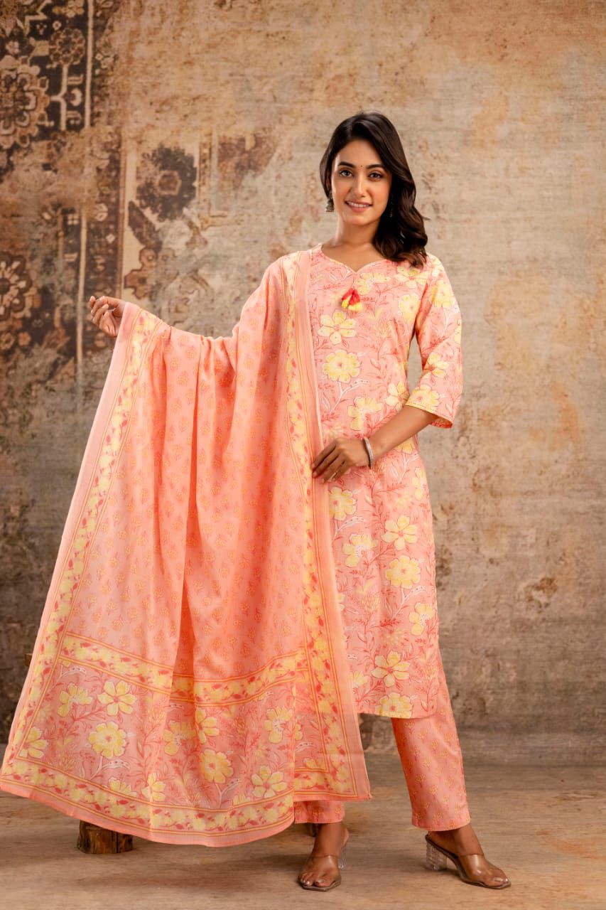 Jaipuri suits cotton kurti pant dupatta sanganeri print dress