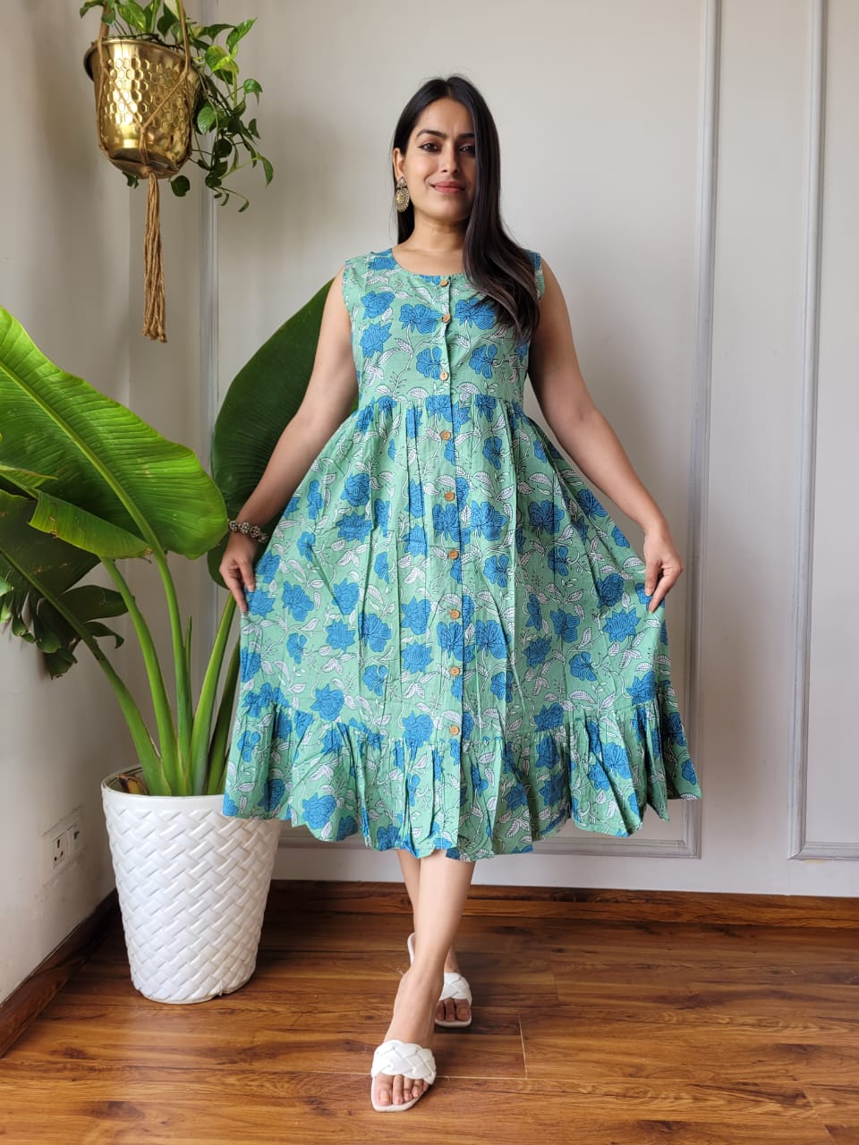 Premium Handblock Print Original Cotton Kurtis Sleeveless One Piece Dress