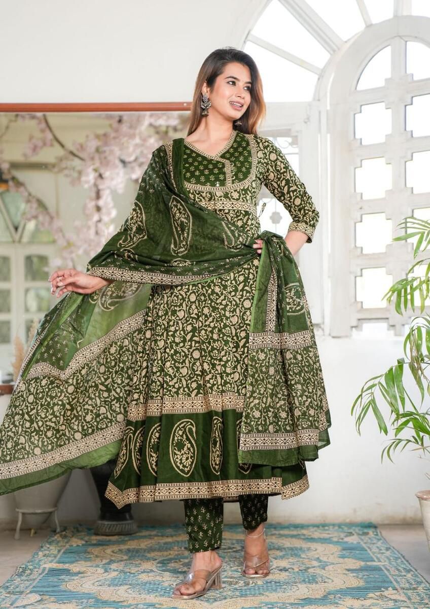 Ethnic Cotton Kurti Pant Dupatta Festival Attire