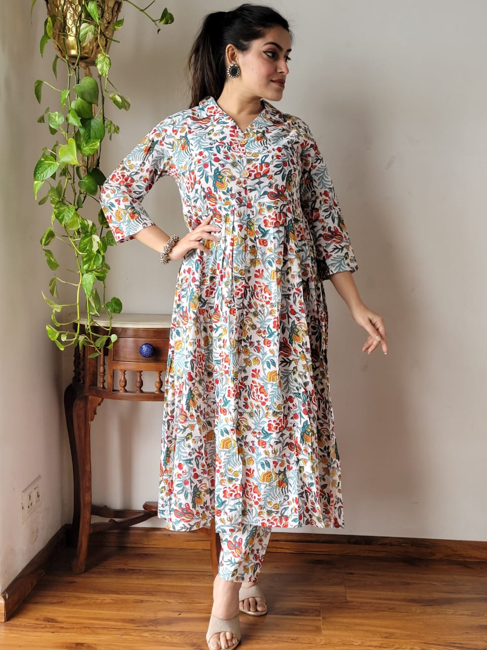 Nyra Cut Handblock Printed Cotton Kurti Pant Set Dress