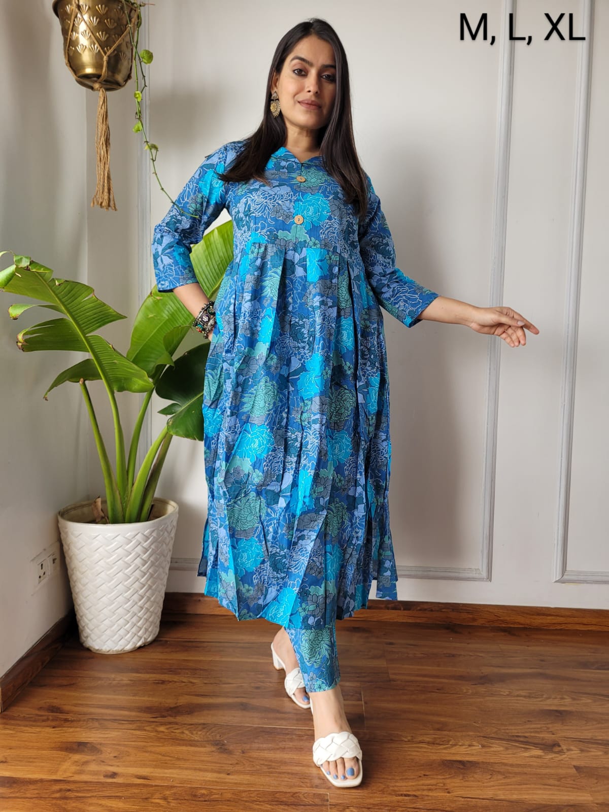 Nyra Cut Handblock Printed Cotton Kurti Pant Set Dress