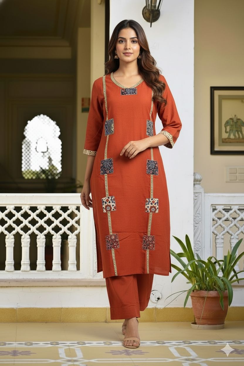 Cotton Kurti Pant with beautiful patch work