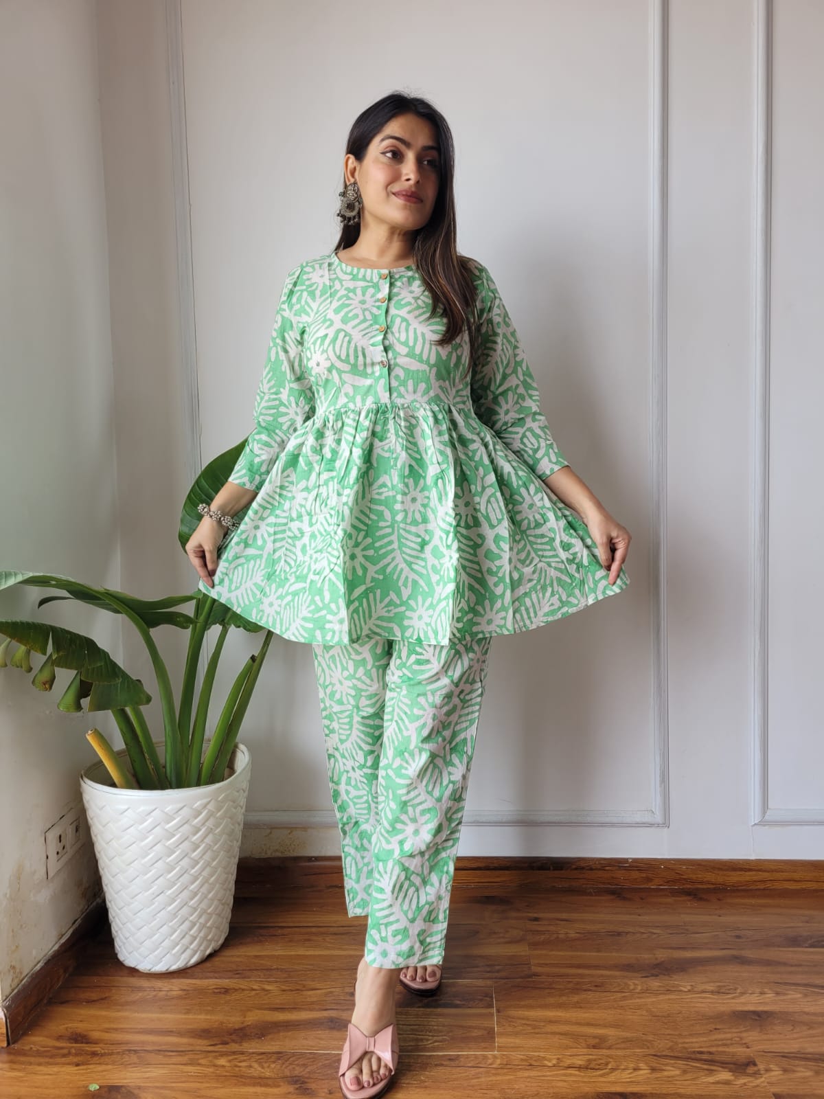 Cotton Handblock Print Women Co-ord Sets Kurti Pant