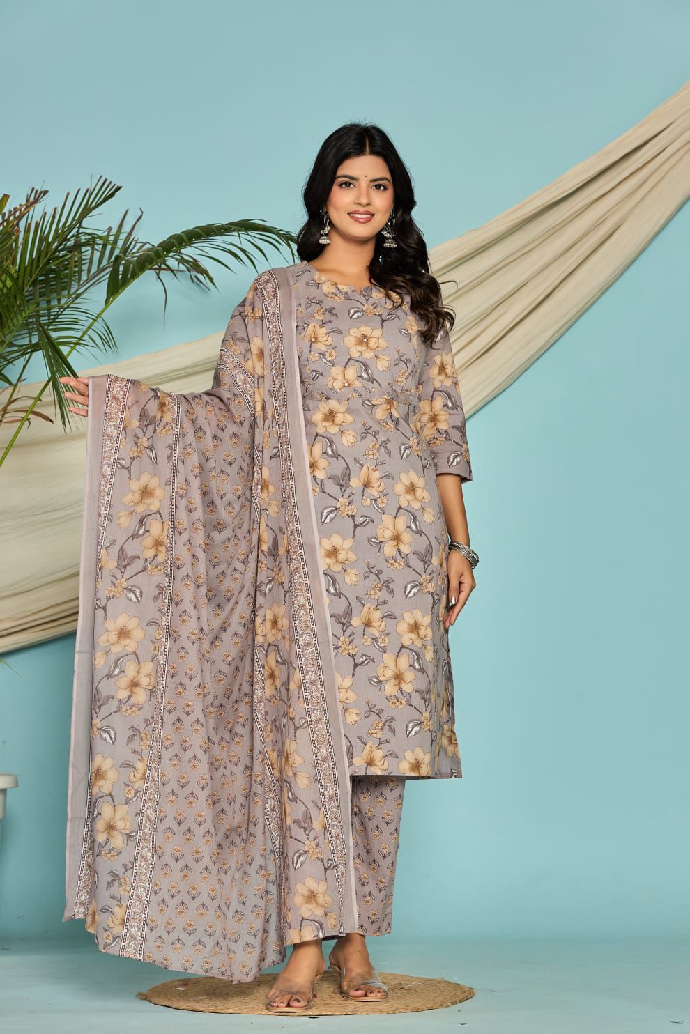 Jaipuri suits cotton kurti pant dupatta sanganeri print dress