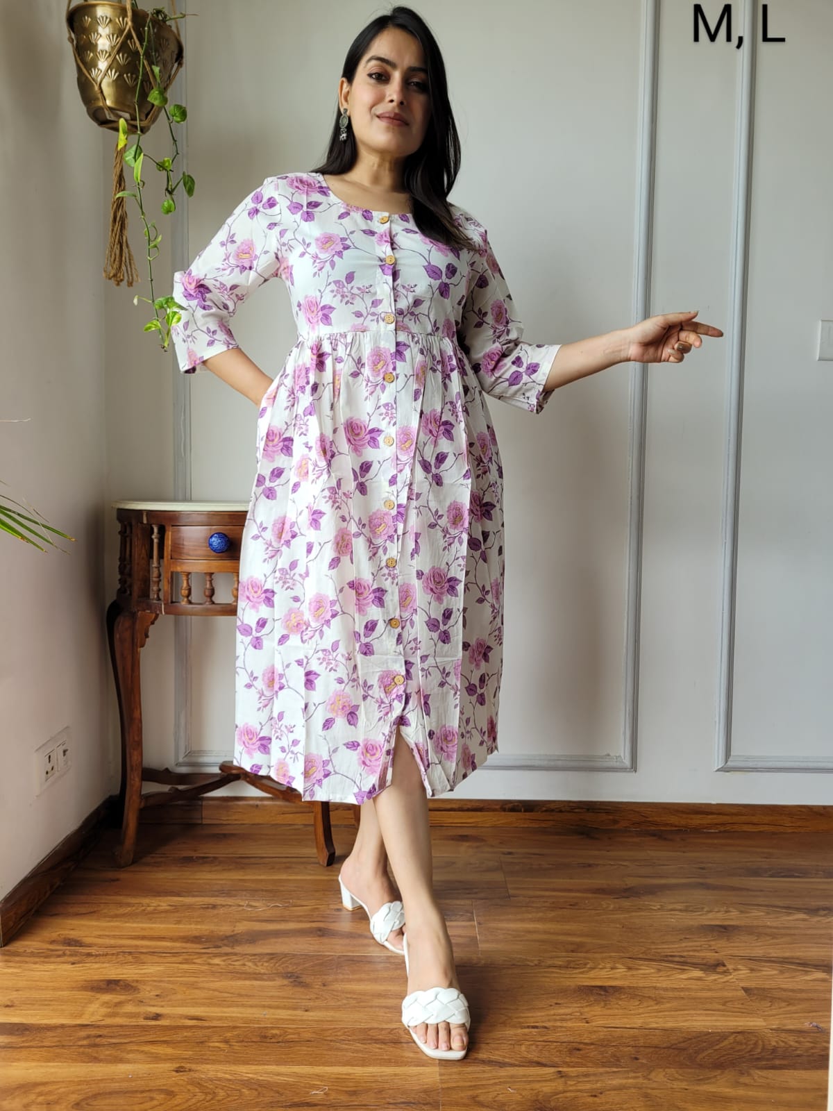 Handblock Print Cotton Kurti One Piece Dress With Sleeves