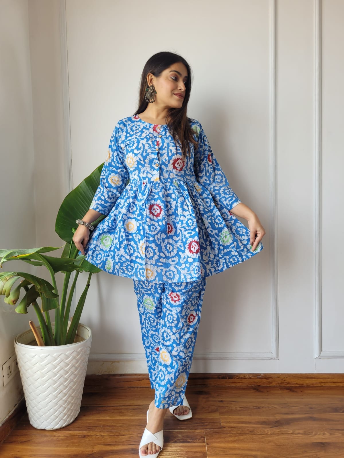 Cotton Handblock Print Women Co-ord Sets Kurti Pant