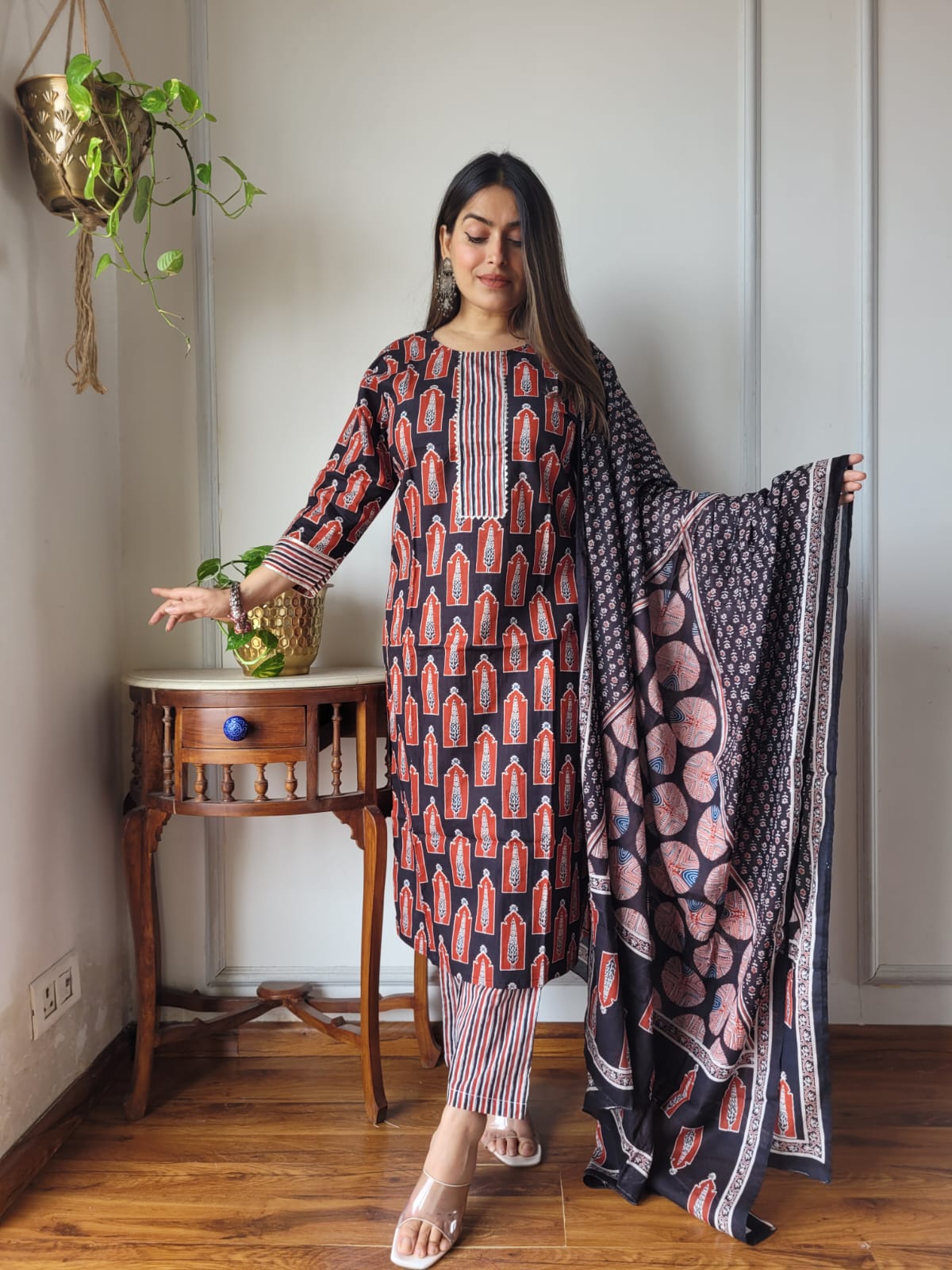 Premium Quality Handblock Print Cotton Suits Kurti Pant Dupatta Set