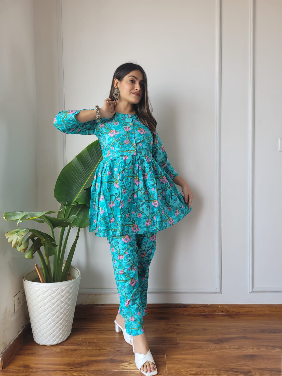 Cotton Handblock Print Women Co-ord Sets Kurti Pant