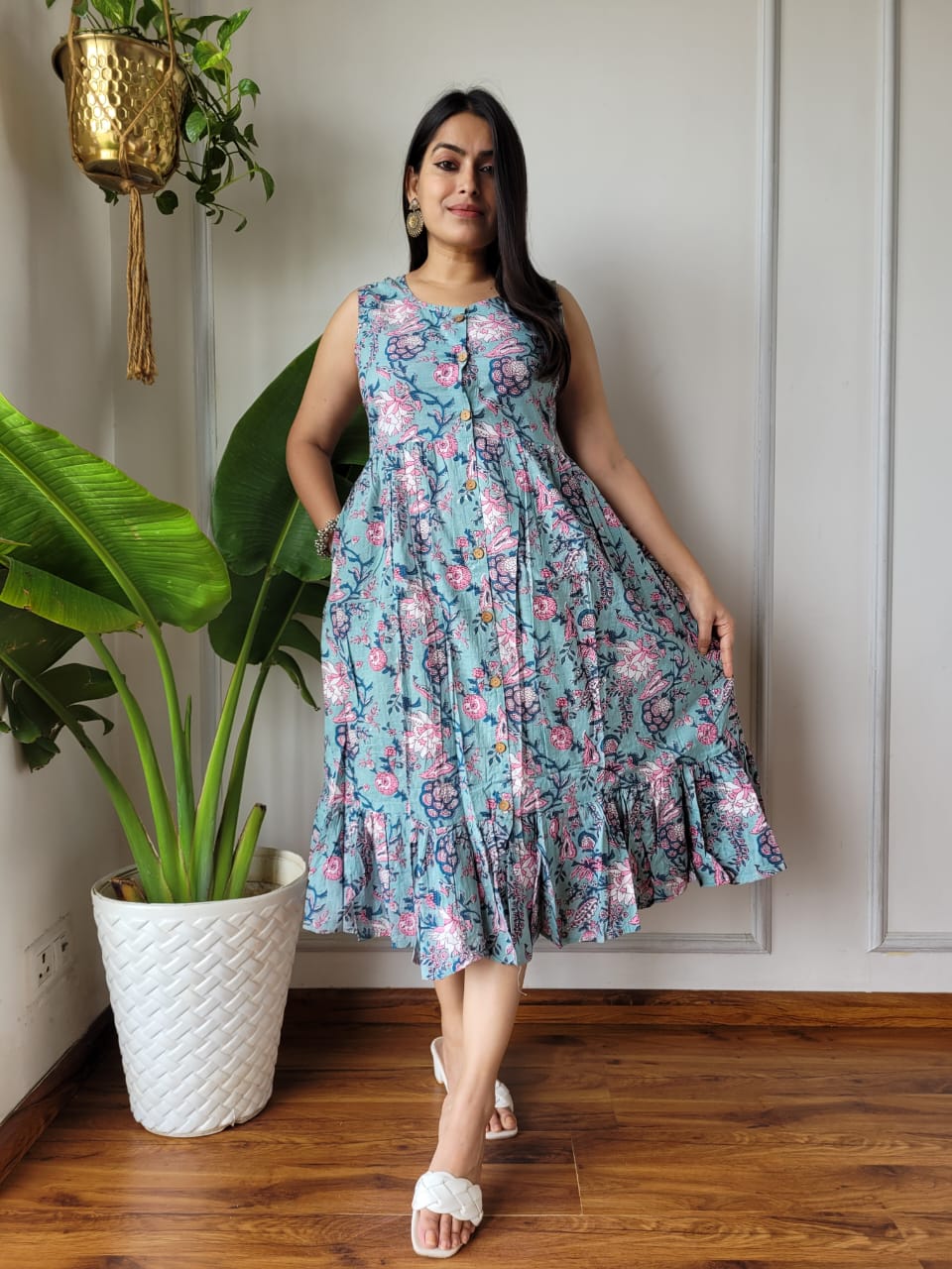 Premium Handblock Print Original Cotton Kurtis Sleeveless One Piece Dress