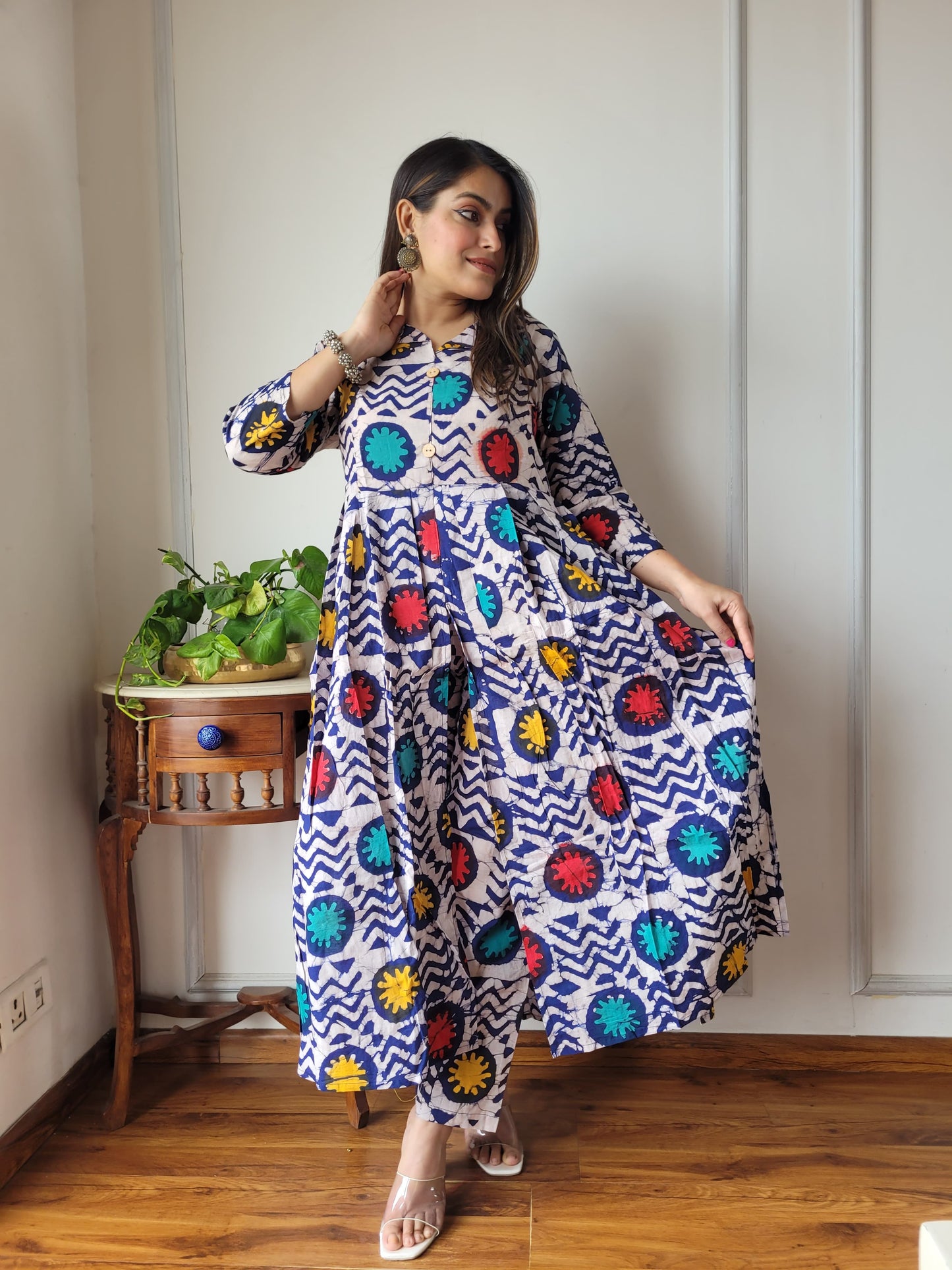 Nyra Cut Handblock Printed Cotton Kurti Pant Set Dress