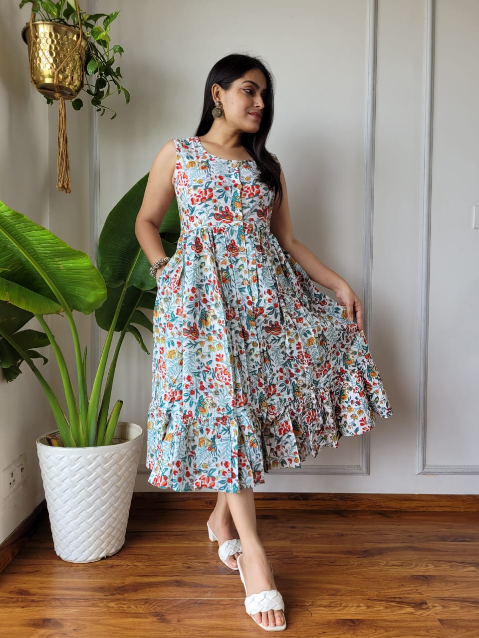 Premium Handblock Print Original Cotton Kurtis Sleeveless One Piece Dress