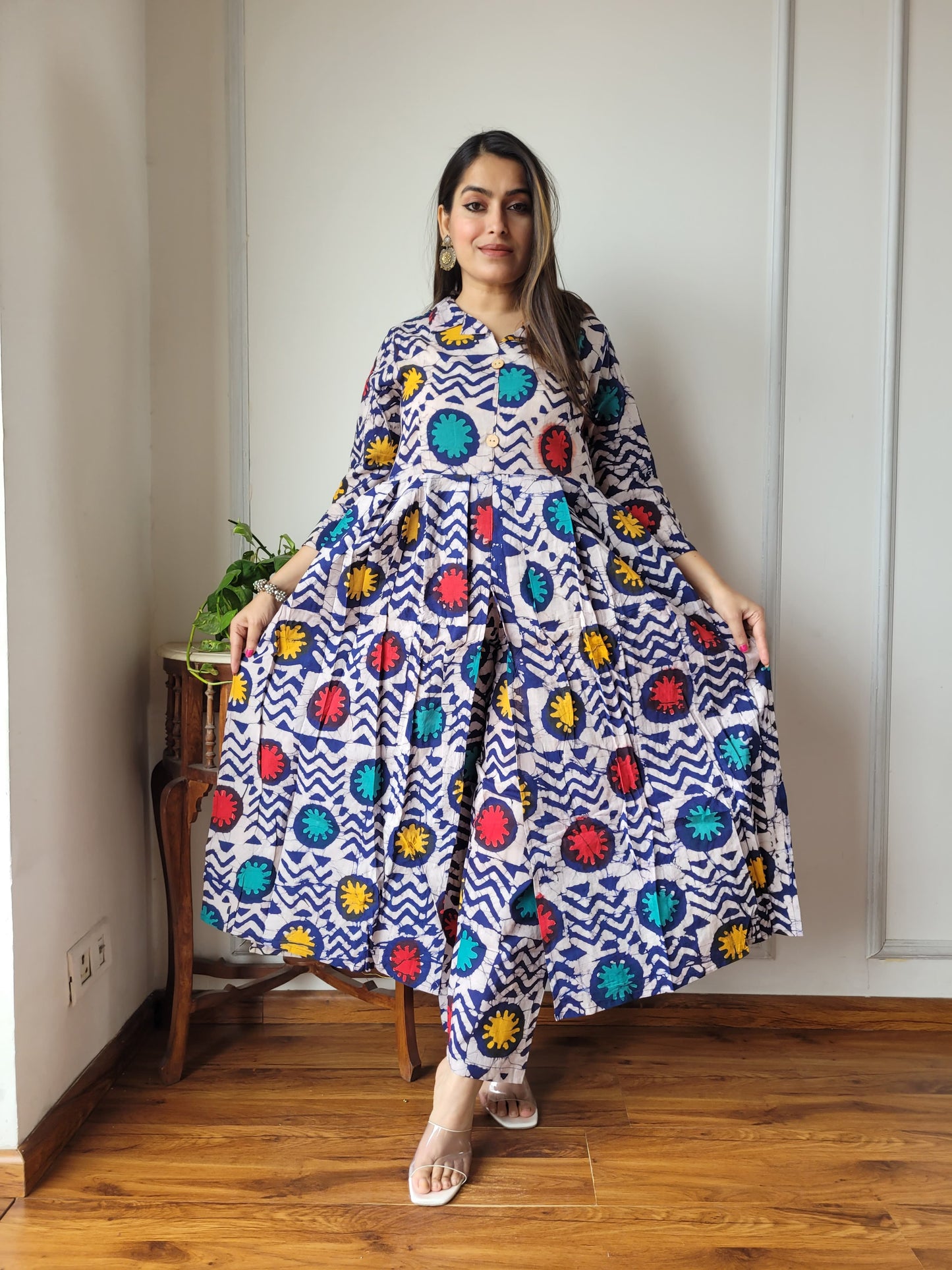 Nyra Cut Handblock Printed Cotton Kurti Pant Set Dress