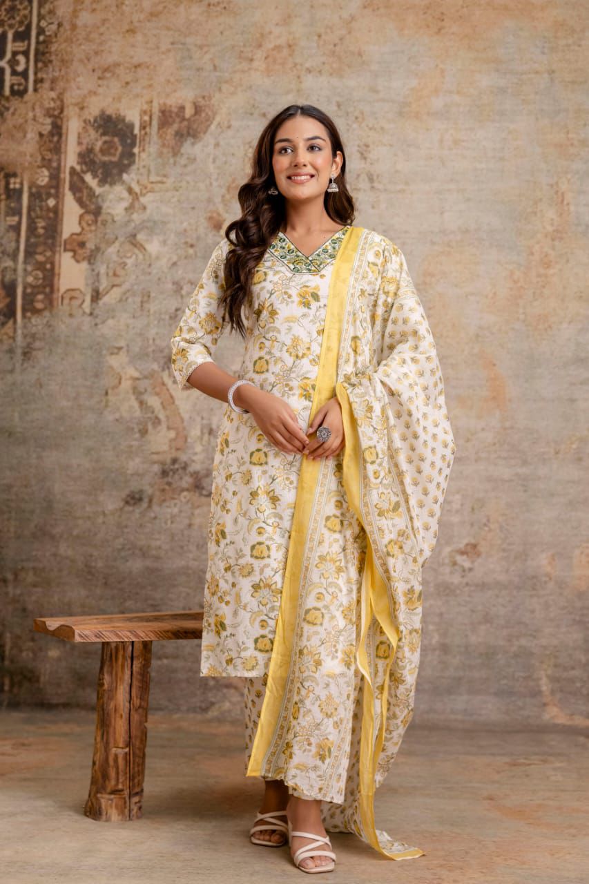 Jaipuri suits cotton kurti pant dupatta sanganeri print dress