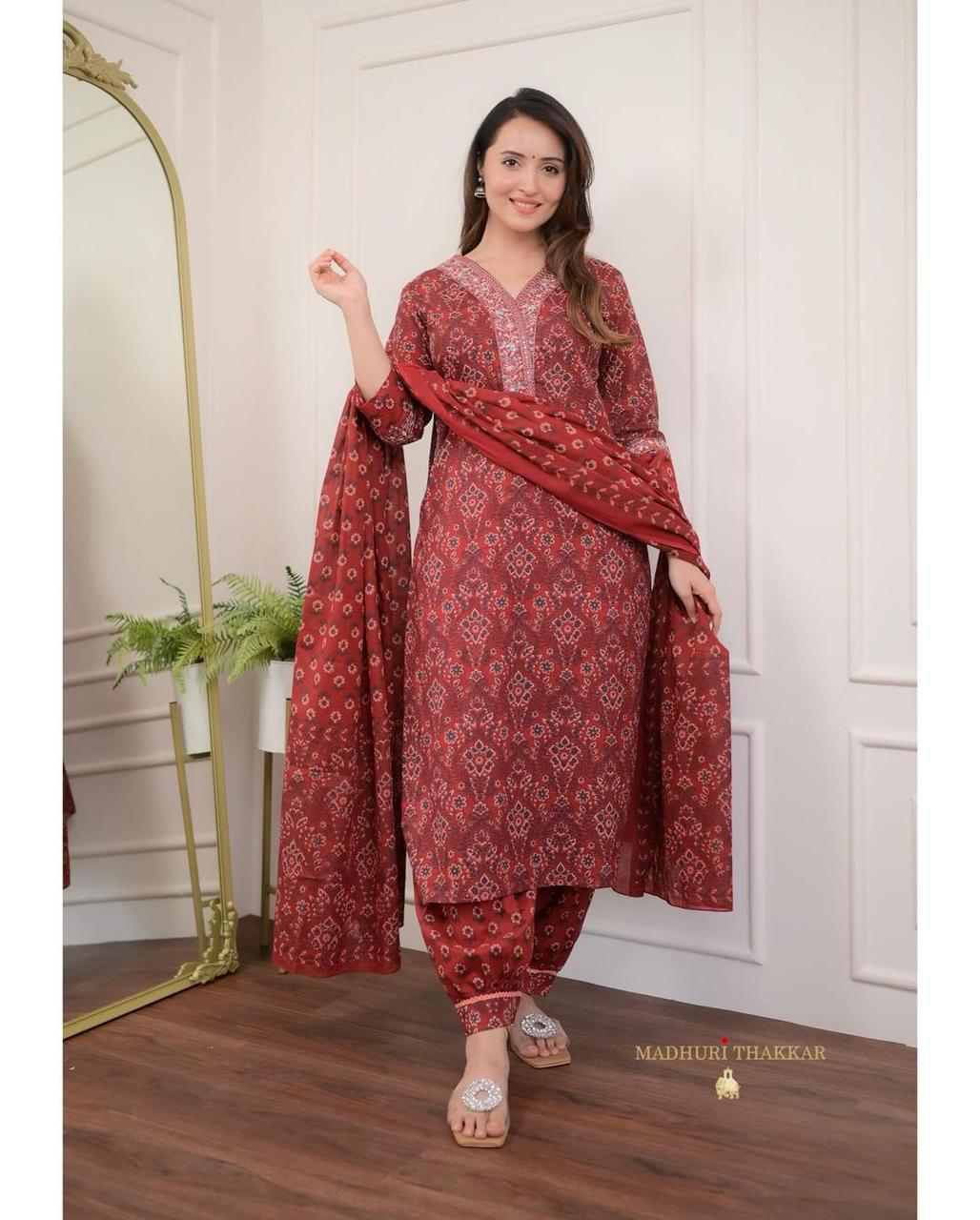Afghani Suit Kurti Pant Dupatta Cotton