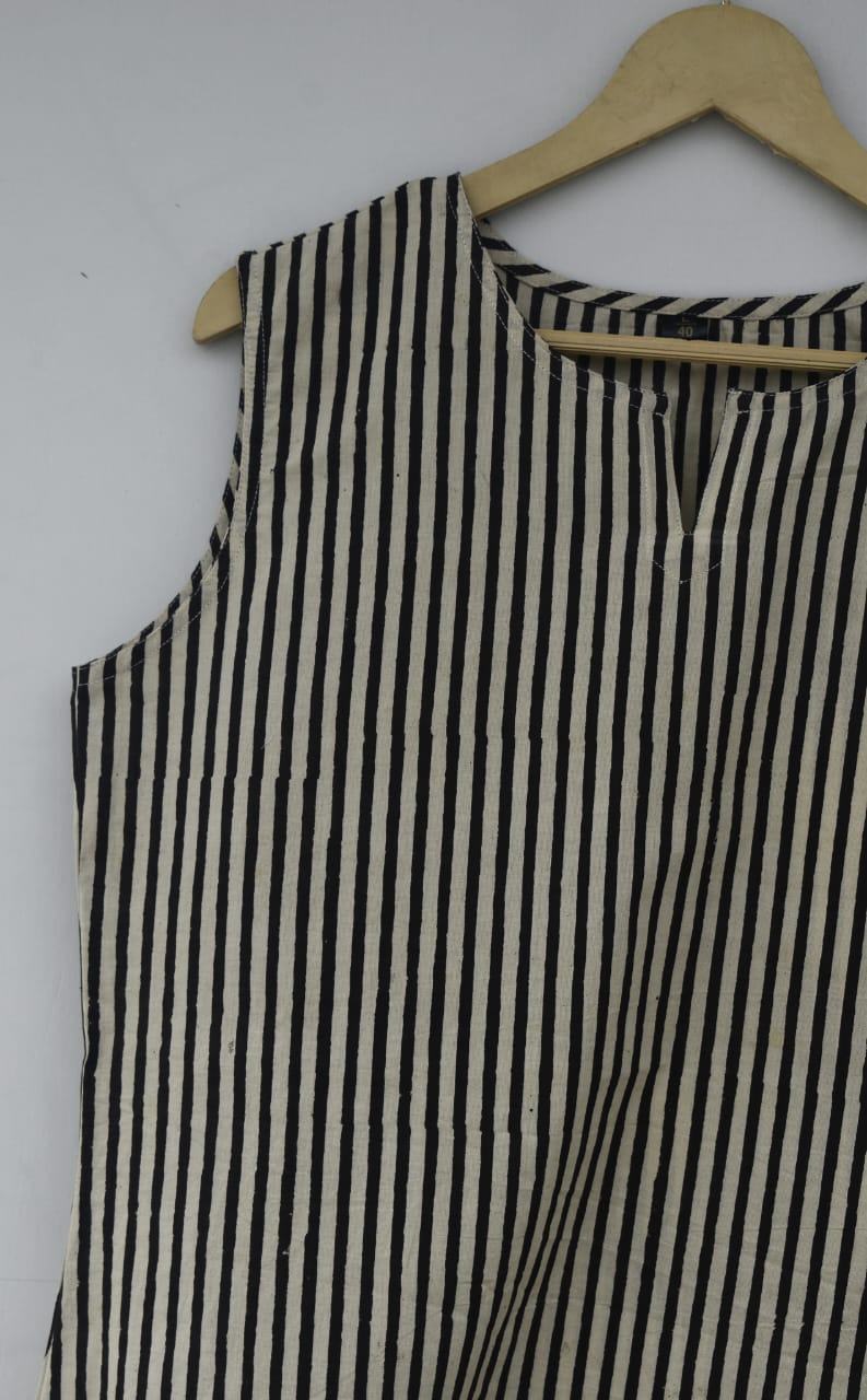 Cotton sleeveless tops kurti handblock print handmade natural colors