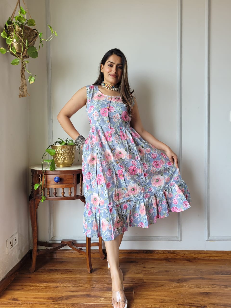 Premium Handblock Print Original Cotton Kurtis Sleeveless One Piece Dress