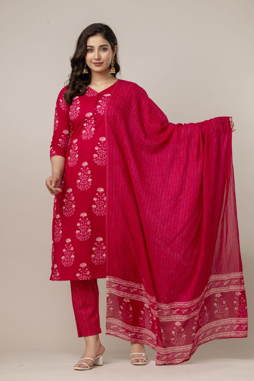 Jaipuri suits cotton kurti pant dupatta sanganeri print dress