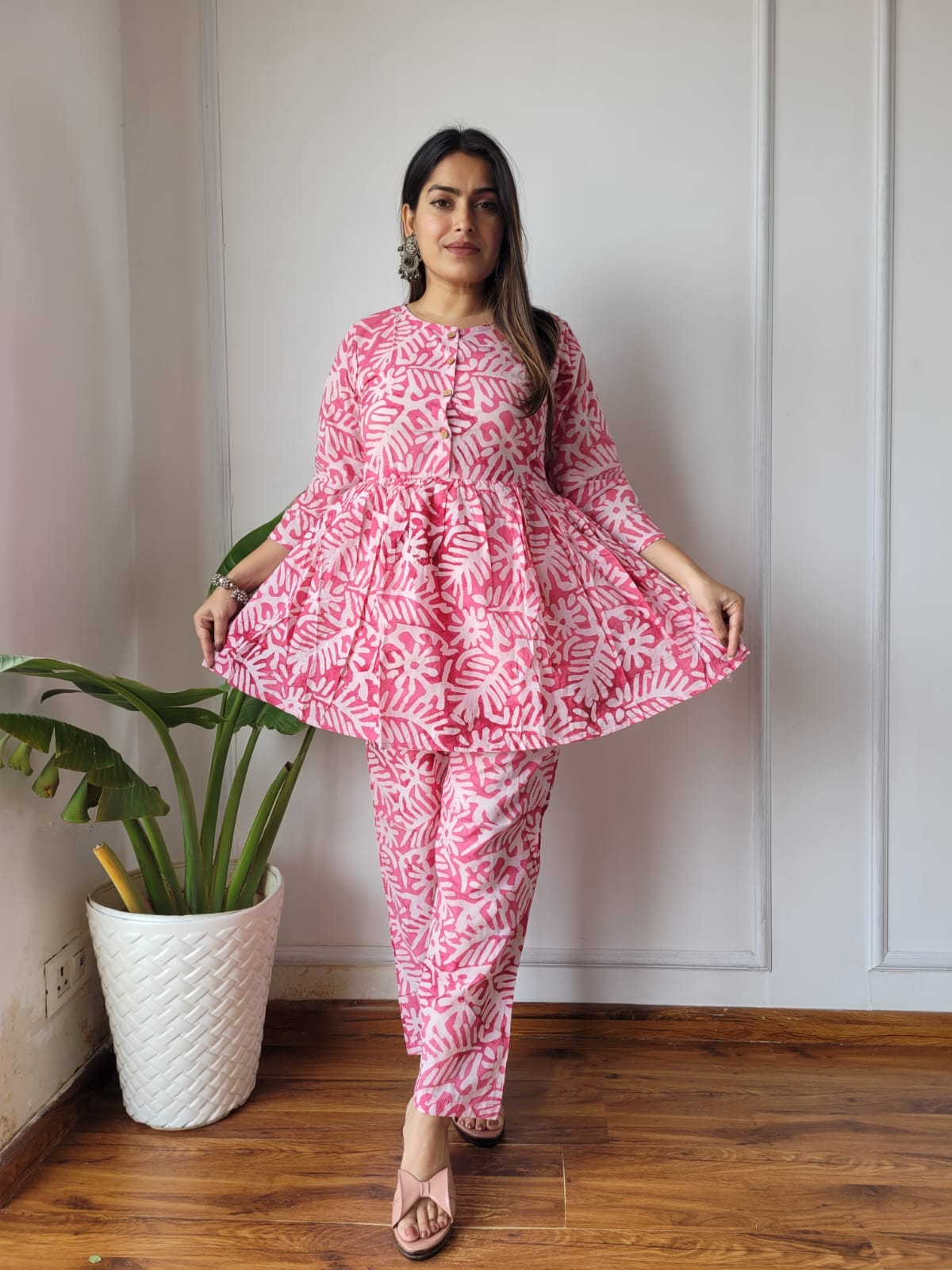 Cotton Handblock Print Women Co-ord Sets Kurti Pant