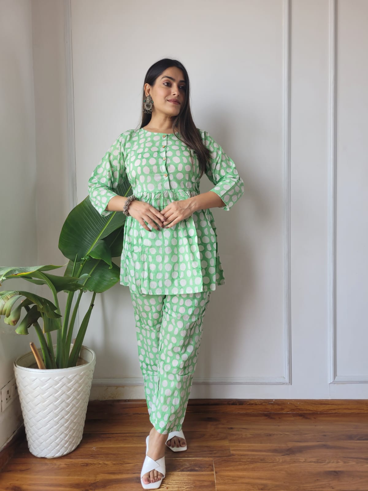 Cotton Handblock Print Women Co-ord Sets Kurti Pant