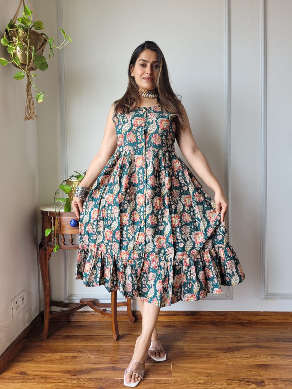 Premium Handblock Print Original Cotton Kurtis Sleeveless One Piece Dress