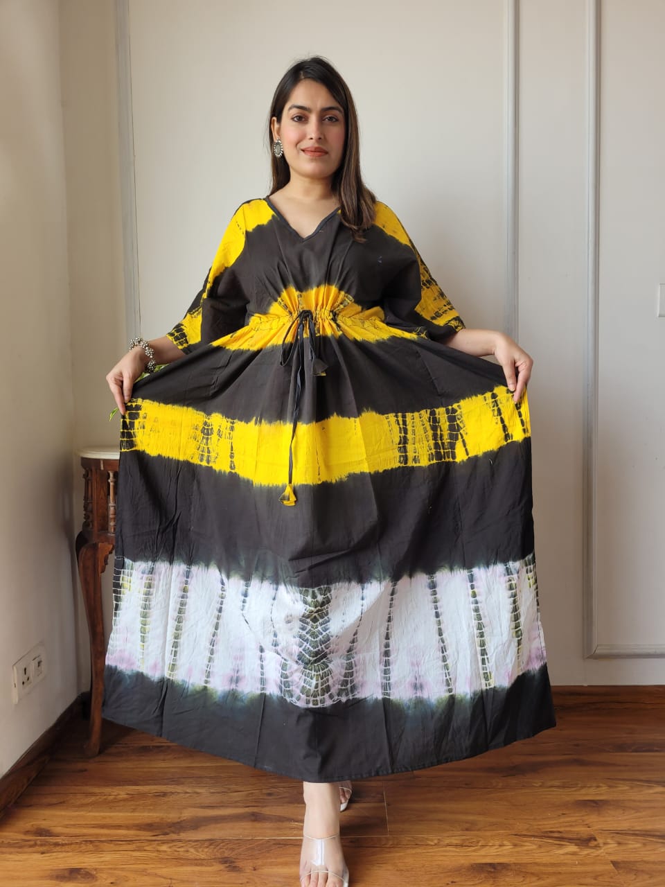 Pure Cotton Handblock Print Kaftan Maxi Night Wear Lounge Wear Night Gown Dress