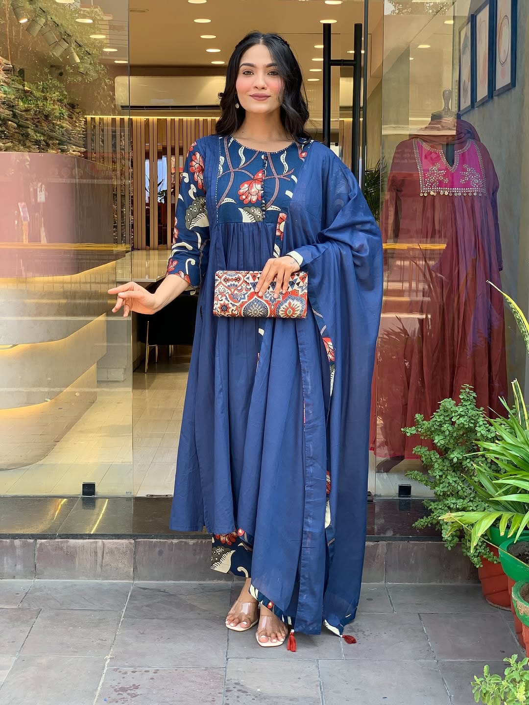 Heavy Kurti Pant Dupatta suit set which is beautiful decorated with intricate hand embroidery