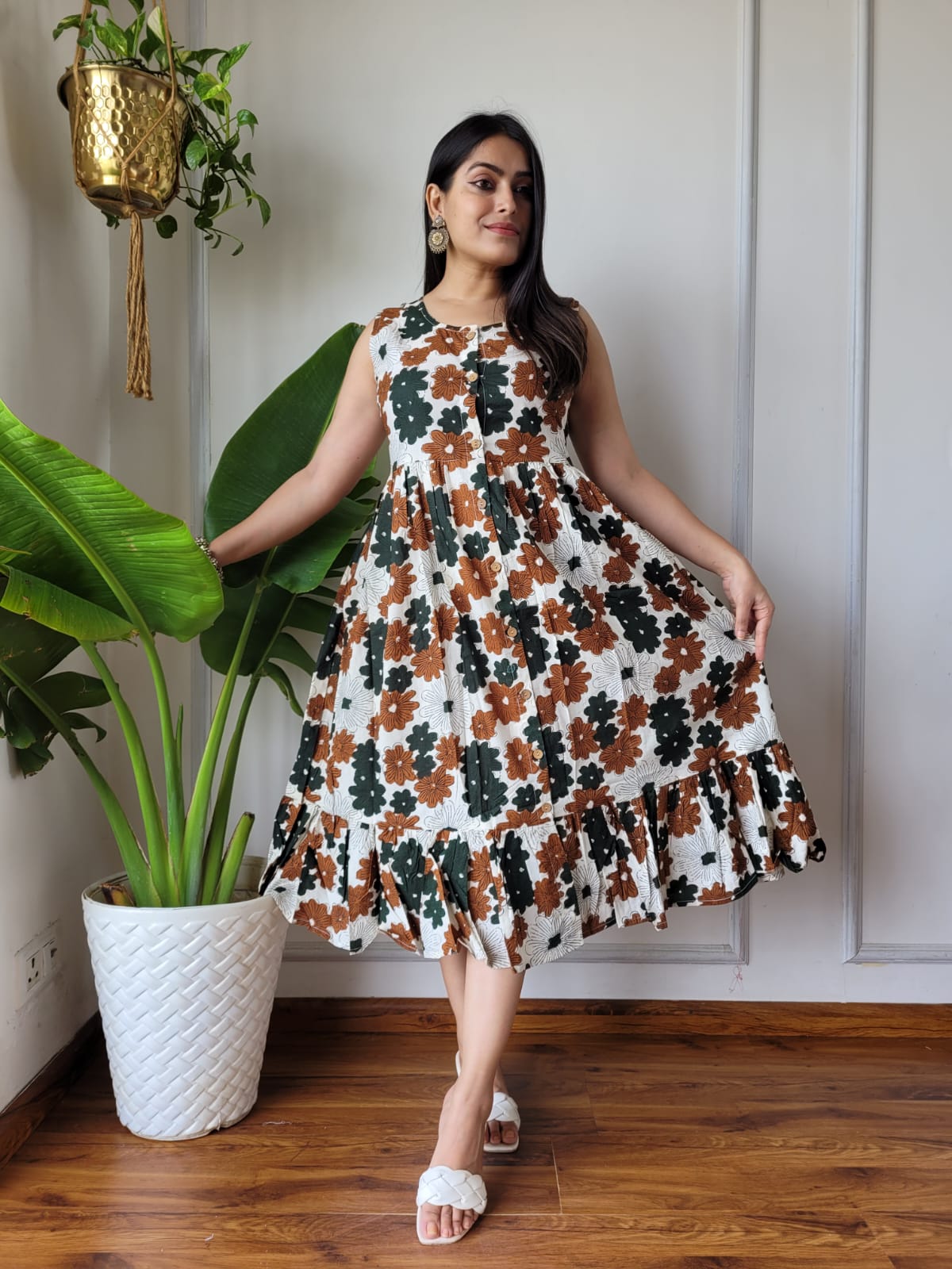 Premium Handblock Print Original Cotton Kurtis Sleeveless One Piece Dress