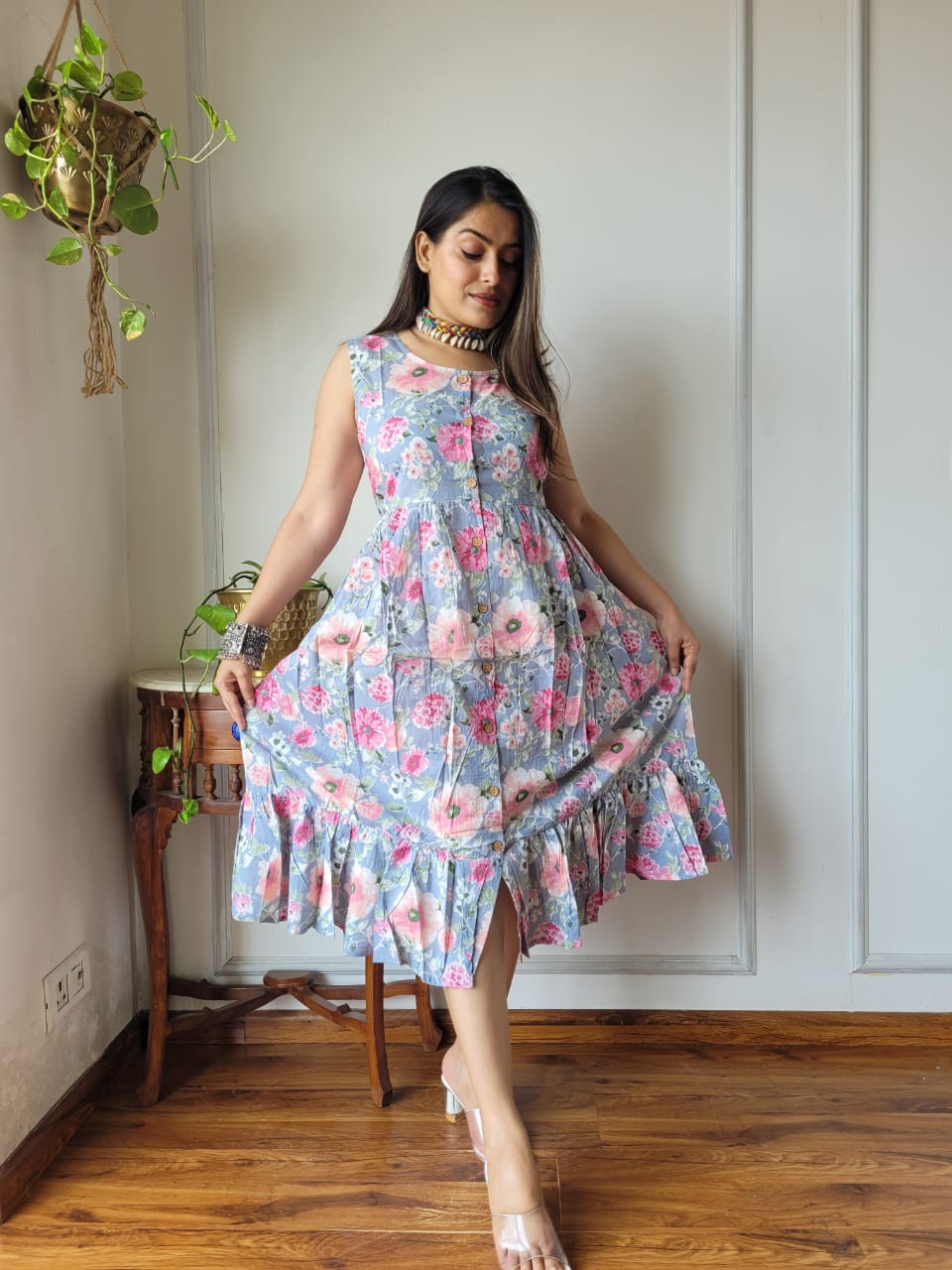 Premium Handblock Print Original Cotton Kurtis Sleeveless One Piece Dress