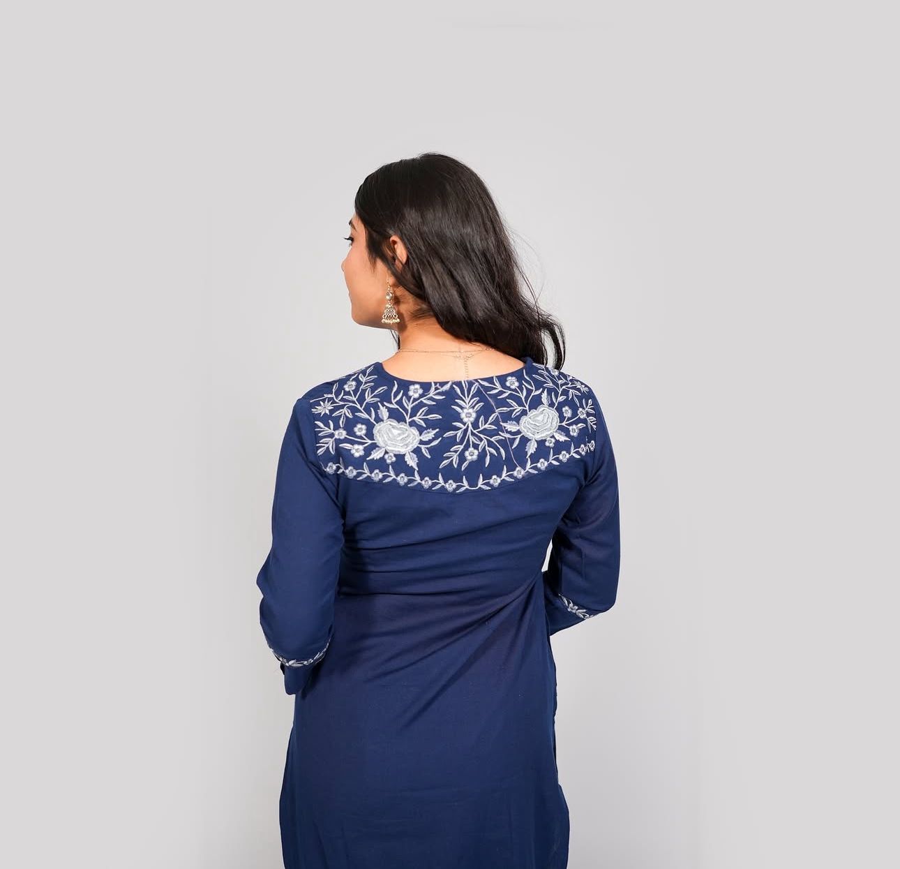 Cotton Kurti Pant Sets Embroidery Neck & Back