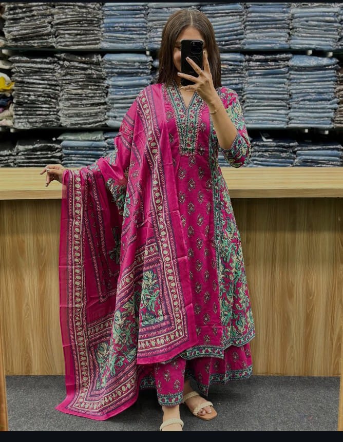 A Line plazzo set vibrant floral handblock print