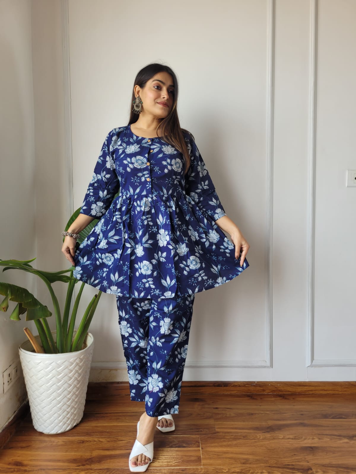 Cotton Handblock Print Women Co-ord Sets Kurti Pant