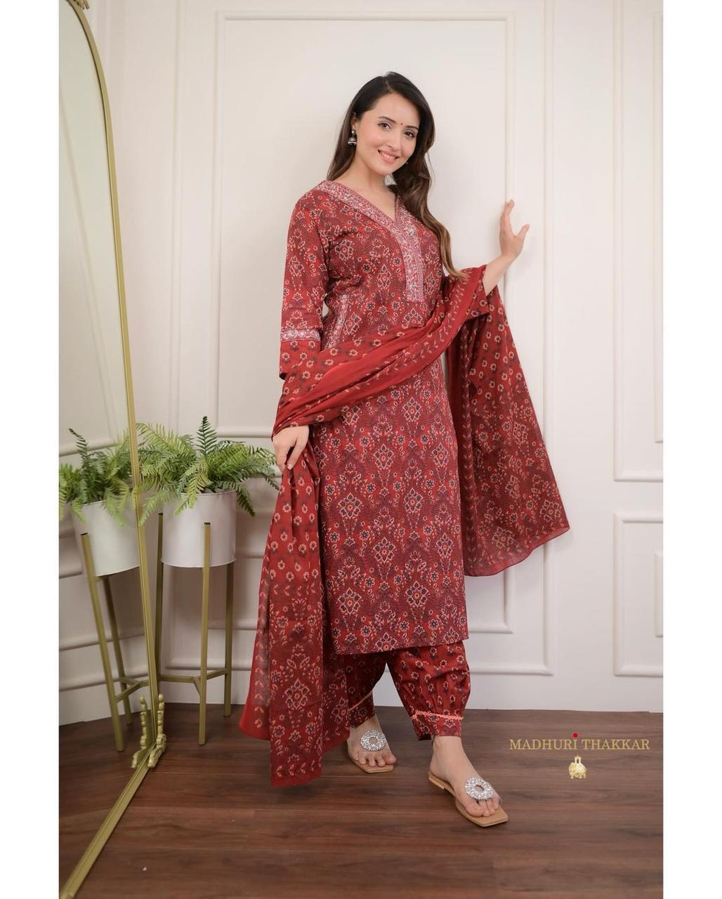 Afghani Suit Kurti Pant Dupatta Cotton