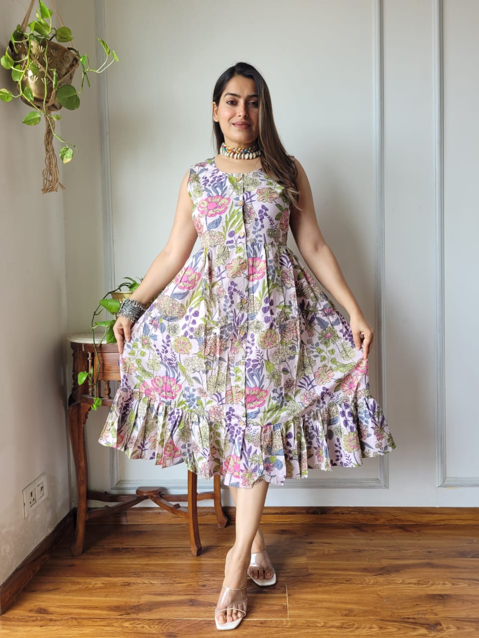 Premium Handblock Print Original Cotton Kurtis Sleeveless One Piece Dress