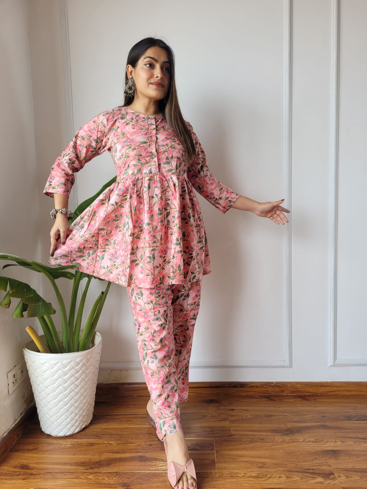 Cotton Handblock Print Women Co-ord Sets Kurti Pant