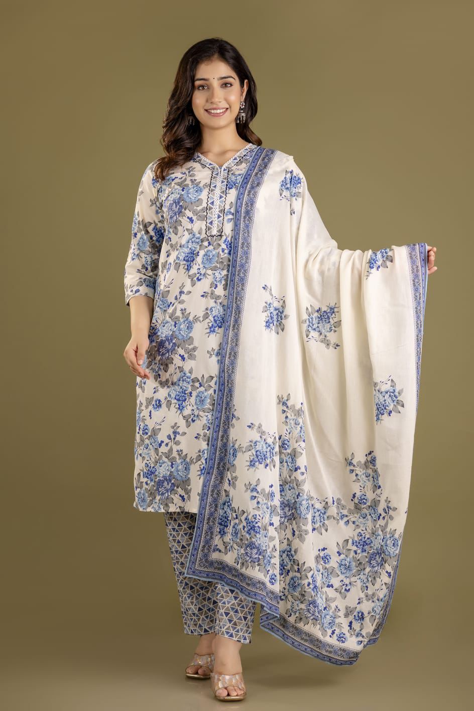 Jaipuri suits cotton kurti pant dupatta sanganeri print dress