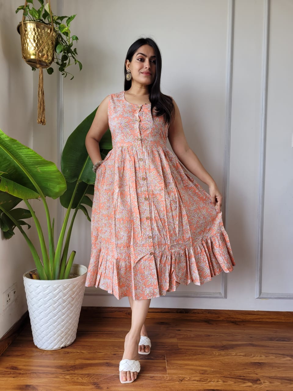 Premium Handblock Print Original Cotton Kurtis Sleeveless One Piece Dress