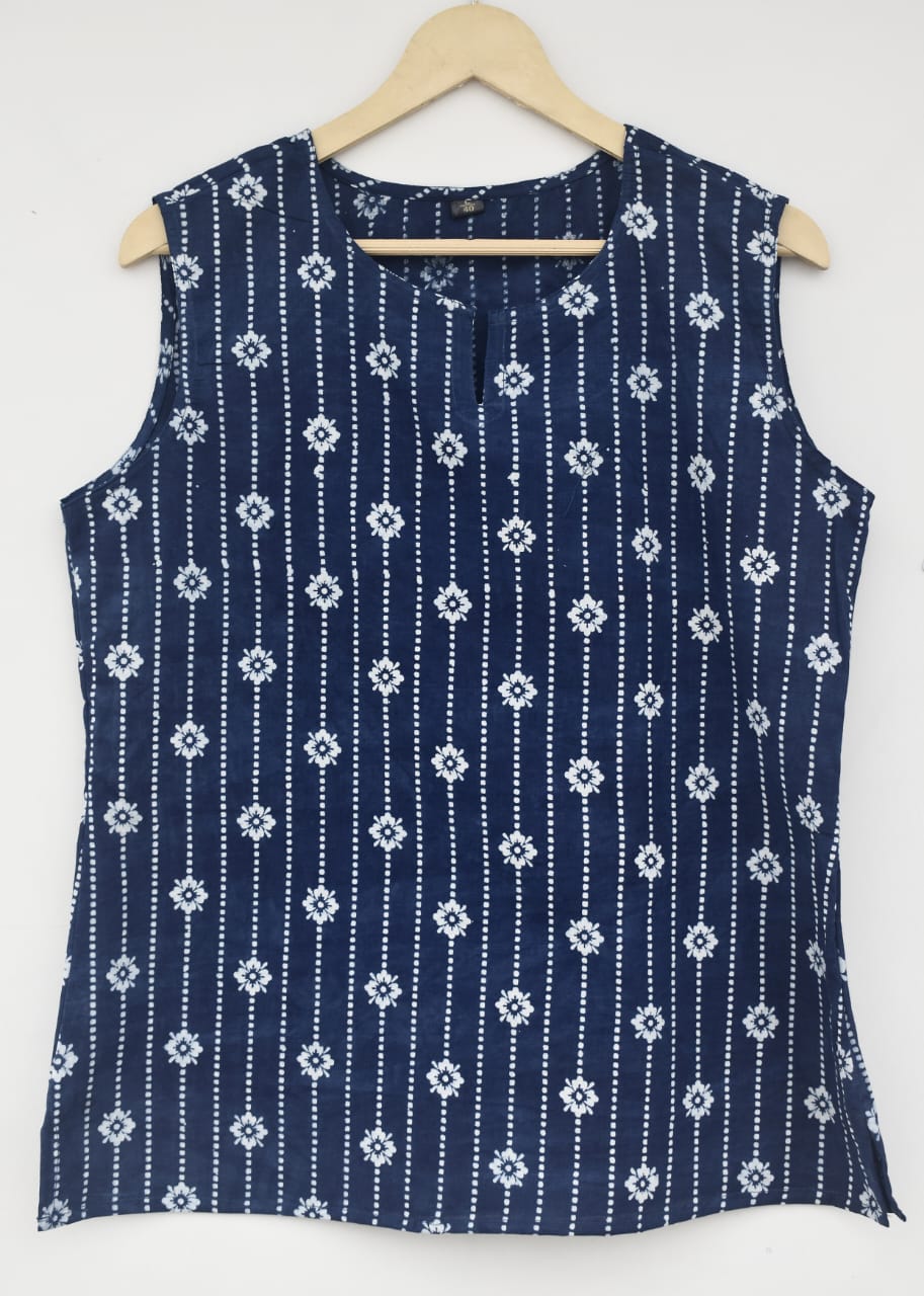 Cotton sleeveless tops kurti handblock print handmade natural colors