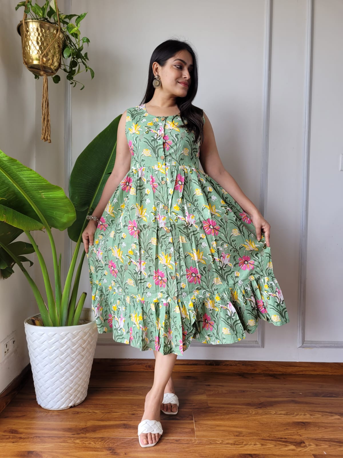 Premium Handblock Print Original Cotton Kurtis Sleeveless One Piece Dress