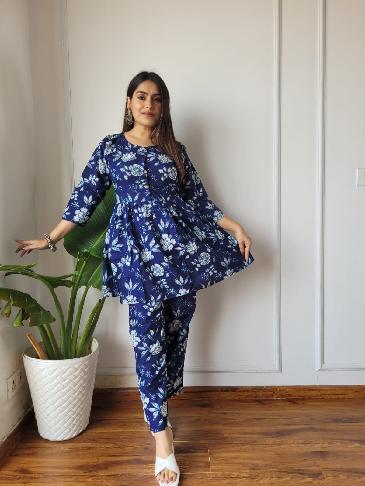 Cotton Handblock Print Women Co-ord Sets Kurti Pant